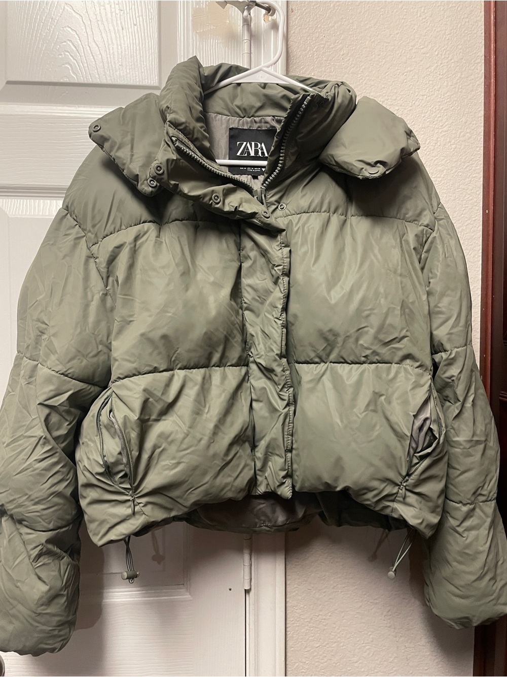 Zara Sage Green Cropped Puffer Jacket